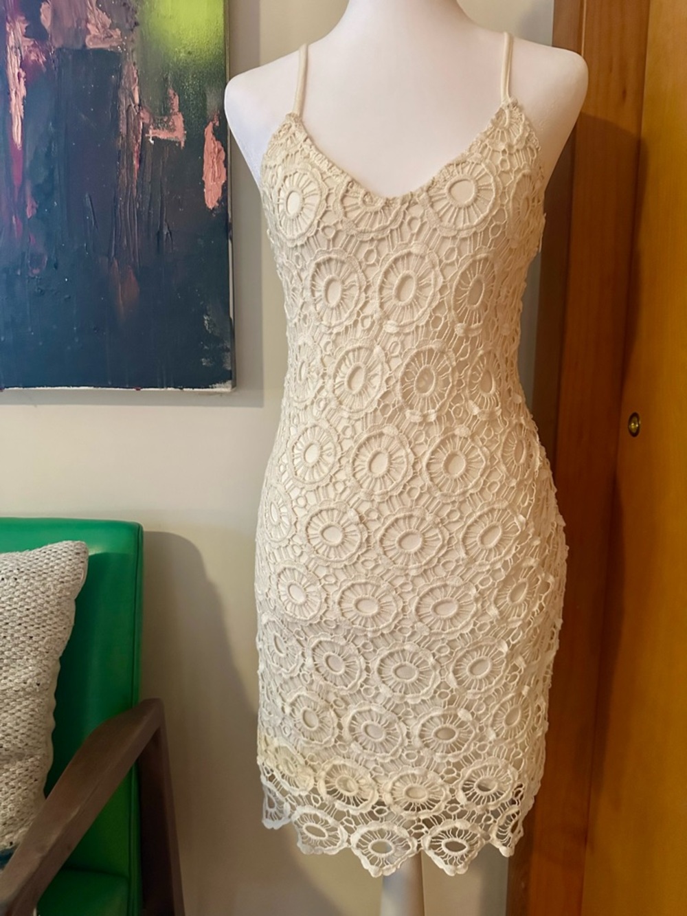 Jack by BB Dakota Cream Crochet Mini Dress with Spaghetti Straps